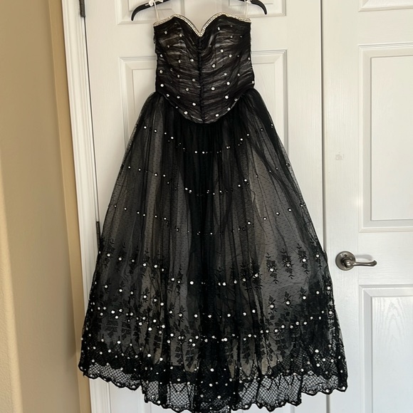 Vintage Custom Made Black Corset Sweetheart Ball gown Rhinestones Sequins Small - Picture 4 of 17